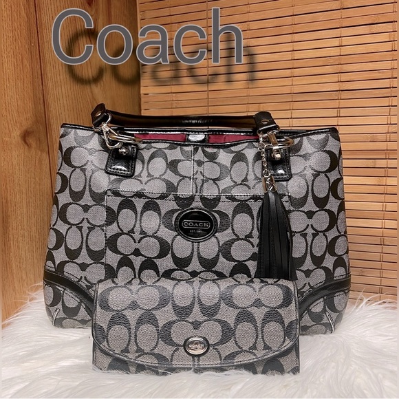 Coach Handbags - Coach Peyton Shopper Carryall (F18923) Bk/Gr